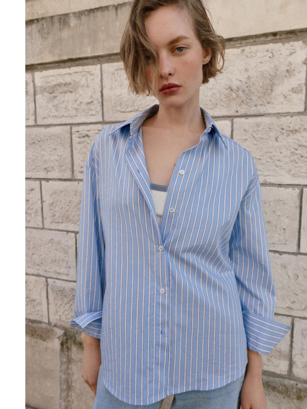 ZARA oversized blue-and-white striped poplin button-down shirt